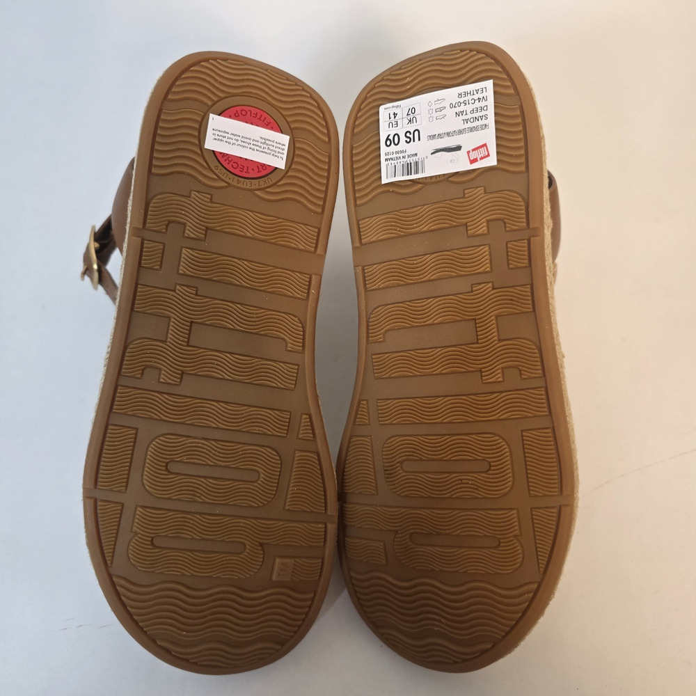 FitFlop F-Mode Womens Espadrille Sandals Sz 9 Deep Tan Leather Ankle Strap - Picture 15 of 16